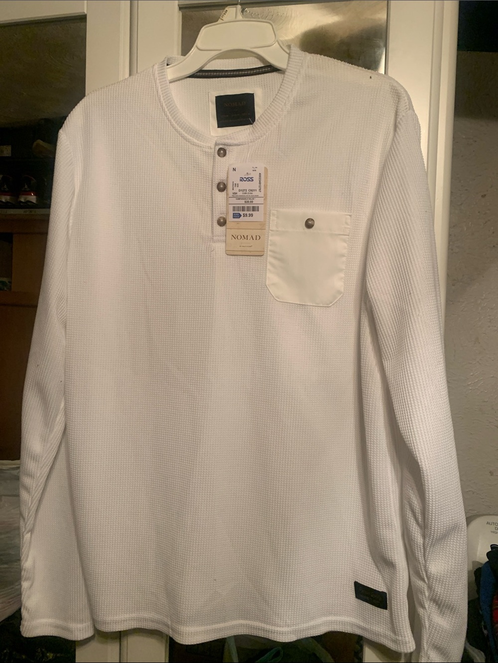 Nomad White Men's Waffle-Knit Henley Long Sleeve
